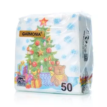 Бумажные салфетки Garmonia Новый Год 1-слойные 24*24 50шт