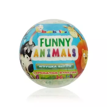 Бурлящий шар для ванны с игрушкой внутри Bambolina Funny Animals с ароматом бабл гам 3+ 130г