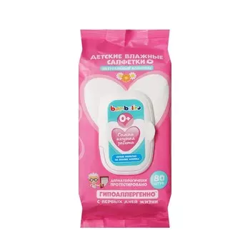 Детские влажные салфетки Bambolina розовые 0+ 80шт