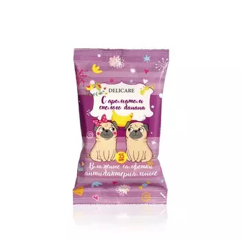 Детские влажные салфетки Delicare " Собаки " антибактериальные 15шт