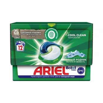 Капсулы для стирки Ariel Всё в 1 " Горный родник " 12шт