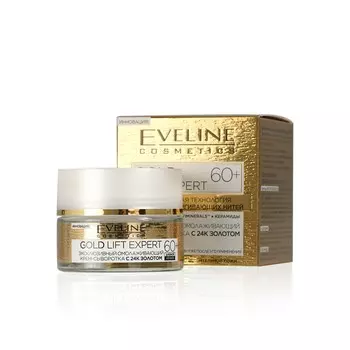 Крем - сыворотка Eveline Gold lift expert для лица " омолаживающая " с 24к золотом 60+ 50мл