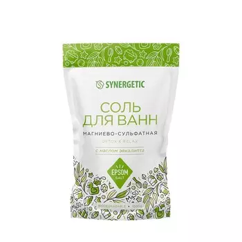 Магниево-сульфатная соль для ванн Synergetic с маслом эвкалипта 1000г