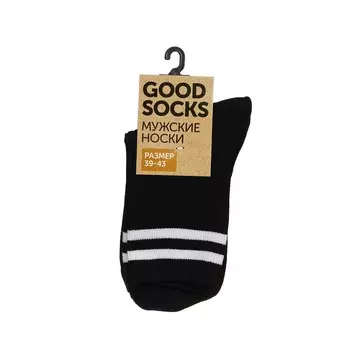 Мужские однотонные носки Good Socks Лапша/Полоски Черный - Белый р.39-43
