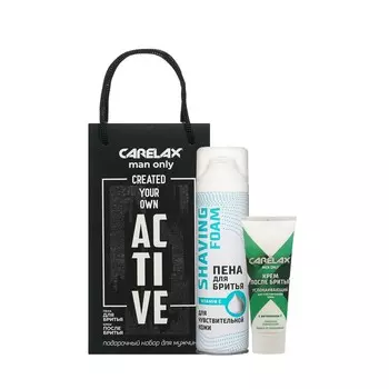 Мужской подарочный набор Carelax ( пена для бритья для чувствительной кожи 200мл + крем после бритья успокаивающий для чувствительной кожи 75мл )