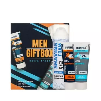 Мужской подарочный набор ( пена для бритья Carelax " Защита и увлажнение " 200мл + шампунь для волос Foammen 75мл + гель для душа Foammen 75мл )