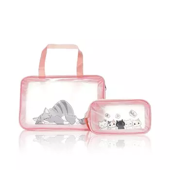 Набор банных косметичек Ameli Коты из ПВХ и ПУ S/L 2шт