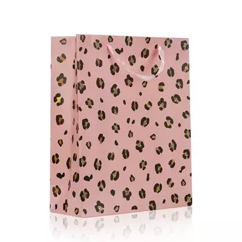 Пакет подарочный УРРА , Розовый с леопардовыми пятнами , 26*32*10см