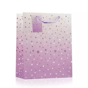 Пакет подарочный УРРА , Сиреневый с точками , 26*32*12см