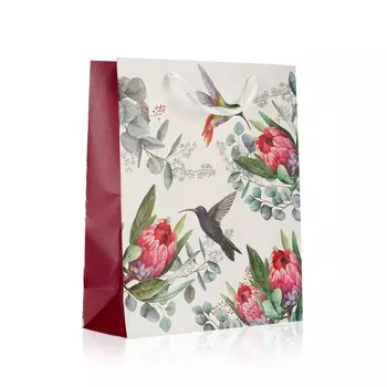 Пакет подарочный УРРА , тюльпаны и птицы , 26*32*10см