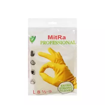 Перчатки латексные с хлопковым напылением MitRa Professional желтые L