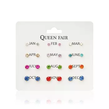 Пусеты Queen Fair " Фантазия " маленькие, цветные в золоте 12 пар