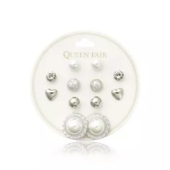 Пусеты Queen Fair " Жемчужные планеты " белый в серебре 6 пар