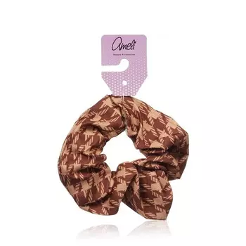 Резинка для волос Ameli атласная гусиная лапка коричневая
