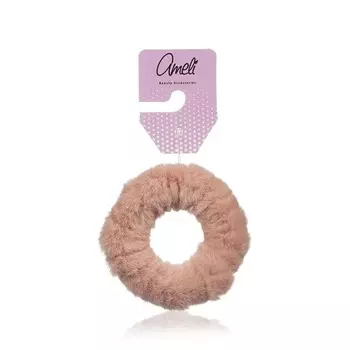 Резинка для волос Ameli меховая коричневая 5см