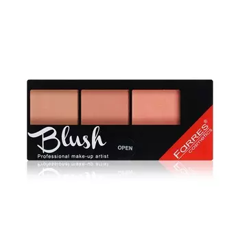 Румяна для лица Farres Blush 3 оттенка + кисть 02 Коричневый / Светло-коричневый 11г