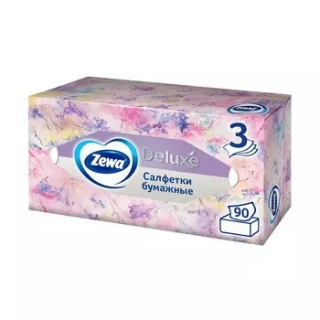 Салфетки бумажные в коробке Zewa Deluxe 3х-слойные 90шт