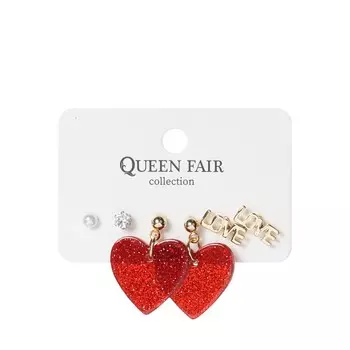 Серьги Queen Fair LOVE, сердечки цветные в золоте 3 пары