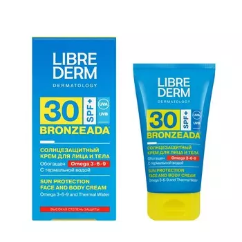 Солнцезащитный крем для лица и тела Librederm Bronzeada SPF 30 с Омега 3-6-9 и термальной водой 150мл