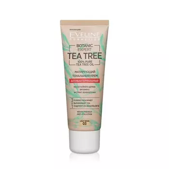 Тональный крем для лица Eveline Tea tree антибактериальный матирующий 03 Light beige 30мл