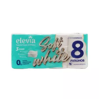 Туалетная бумага Elevia Soft White 3х-слойная 8шт