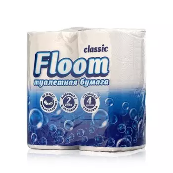 Туалетная бумага Floom 2х-слойная , белая 4шт