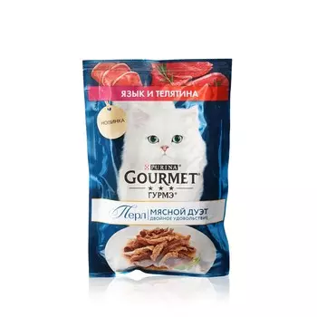 Влажный корм для кошек Gourmet Мясной дуэт " язык и телятина " 75г