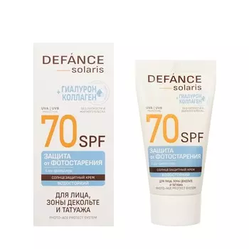 Водостойкий солнцезащитный крем для лица , зоны декольте и татуажа Defance Solaris SPF 70 50мл