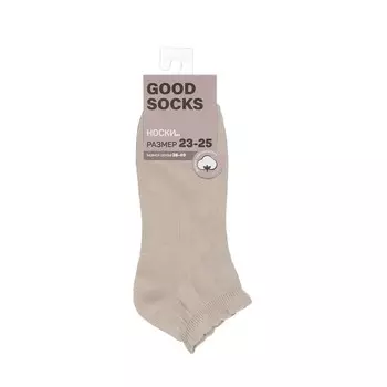 Женские однотонные укороченные носки Good Socks Лапша с кружевом бежевые р.23-25