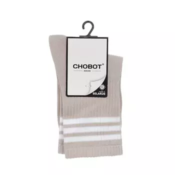 Женские спортивные носки Chobot " Три полоски " Бежевый / Белый р.23