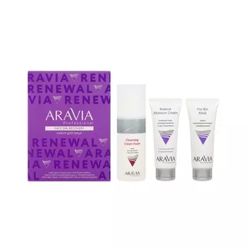 Женский набор для ухода за кожей лица Aravia Professional Face Spa Recovery ( крем для умывания с маслом хлопка 150мл + маска восстанавливающая с пребиотиками 50мл + крем для лица с мочевиной 10% и пребиотиками 50мл )