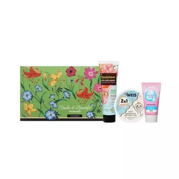Женский подарочный набор ( гель для душа Botaniqua с экстрактом пиона 100мл + крем - баттер для тела и рук WEIS с кокосом 250г + крем для лица WEIS Hyaluron 50мл )