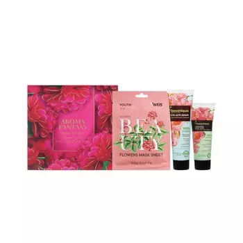 Женский подарочный набор ( гель для душа Botaniqua с экстрактом пиона 100мл + молочко для тела с экстрактом пиона 75мл + маска для лица WEIS с экстрактом женьшеня 23г )