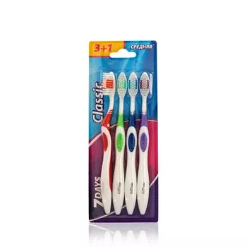 Зубная щетка 7 days Rezolut средней жесткости " Classic " 4шт