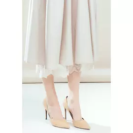 Лодочки JUST COUTURE на высоком каблуке из велюра бежевые (36)