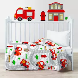 Покрывало стеганое в детскую кроватку "Пожарные машинки"