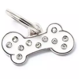 Адресник My Family Chic Косточка со стразами для животных (Большой, Белый)