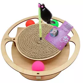 Игровой комплекс Glory Life Круг с шариками c игрушкой на пружине c когтеточкой из каната для кошек (32 х 28 х 3,6 см)