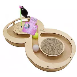 Игровой комплекс Glory Life Восьмерка с шариками c игрушкой на пружине c когтеточкой из каната для кошек (49 х 27 х 3,6 см)