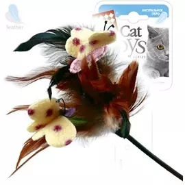 Игрушка Gigwi 75081 Дразнилка с перьями на стеке для кошек (43 см, Коричневый)