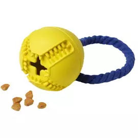 Игрушка Homepet Silver Series мяч с канатом с отверстием для лакомств желтый для собак (Ø 7,6 x 8,2 см, Желтый)
