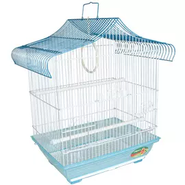 Клетка Triol 3200 для птиц (Д 34,5 х Ш 28 х В 50 см, Бело-голубая решетка/голубой поддон)