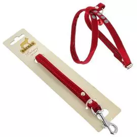 Комплект Поводок и шлейка Каскад флок со светоотражающим рисунком красный для собак (120 см + 22/35 см, Красный)