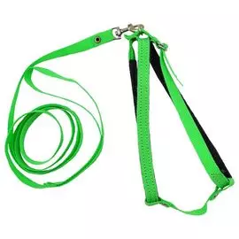 Комплект Zooexpress поводок+шлейка капроновый с фетром зеленый до 45 см для кошек (45 см, Зеленый)