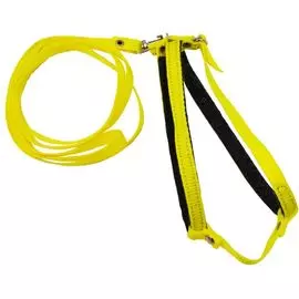 Комплект Zooexpress поводок+шлейка капроновый с фетром желтый до 45 см для кошек (45 см, Желтый)