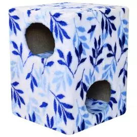 Комплекс Zooexpress Fantasy Куб два уровня, меховой с рисунком для кошек (42 х 42 х 55 см, Синий/Голубой)