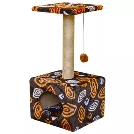 Комплекс Zooexpress Fantasy Куб малый с полкой, меховой коричневый с рисунком для кошек (34 х 34 х 72 см, Коричневый)