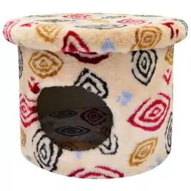 Комплекс Zooexpress Fantasy Пуфик меховой красный с рисунком для кошек (52 х 52 х 37 см, Красный)