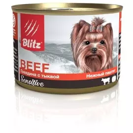 Консервы Blitz Sensitive Adult паштет говядина с тыквой для собак (200 г, Говядина с тыквой)