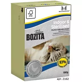 Консервы Bozita Indoor &amp; Sterilised для домашних и стерилизованных кошек кусочки в желе с Курицей 190 г